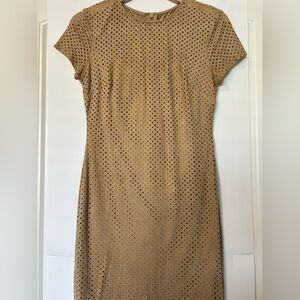 B. Smart Tan Eyelet Midi Dress